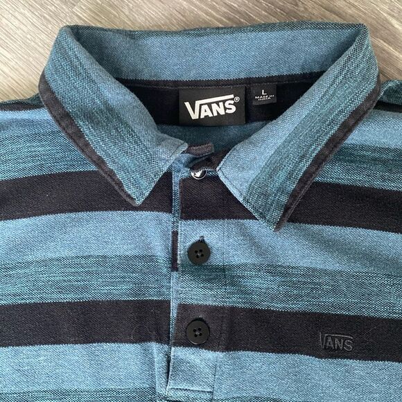 Vans Polo Borders Stripes Lightweight sz L Preppy Sporty Rugger Y2K - Picture 2 of 8